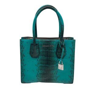 Michael Kors Blue Snake Embossed Leather Studio Mercer Convertible Satchel